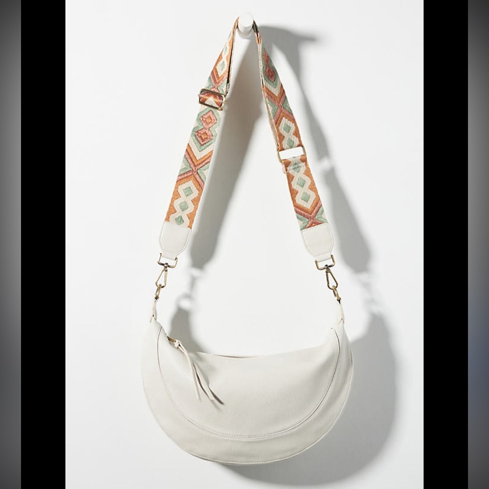 Anthropologie Urban White Luna Boho Slouchy Crescent Crossbody w/ Woven Strap